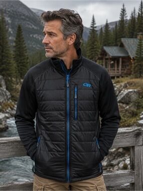 Outdoor Research Primaloft Black Blue Hybrid Insulated Jacket Size Large READ
